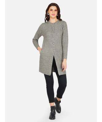 womens winter acrylic grey self design long acrylic cardigan 2