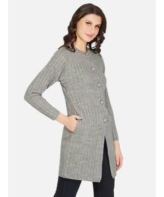 womens winter acrylic grey self design long acrylic cardigan 3