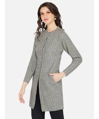 womens winter acrylic grey self design long acrylic cardigan 4
