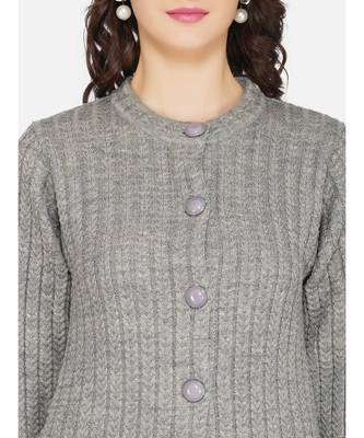 womens winter acrylic grey self design long acrylic cardigan 5