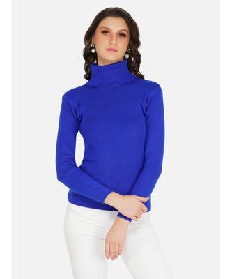 womens winter acrylic blue plain high neck knitted sweater 1