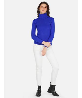 womens winter acrylic blue plain high neck knitted sweater 2