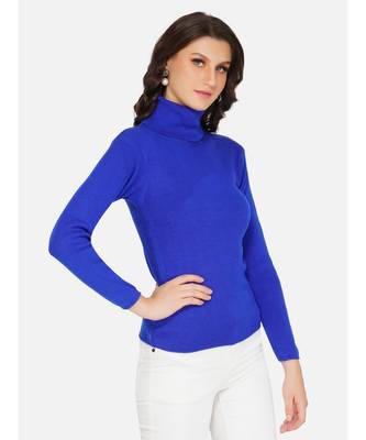 womens winter acrylic blue plain high neck knitted sweater 3