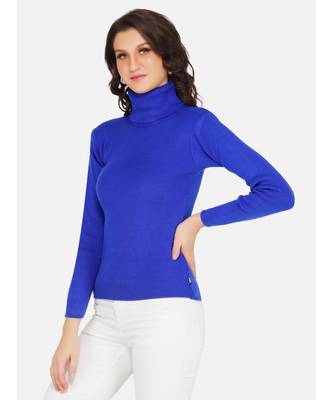 womens winter acrylic blue plain high neck knitted sweater 4