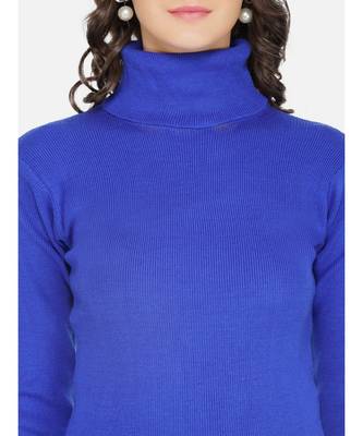 womens winter acrylic blue plain high neck knitted sweater 5