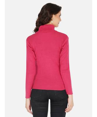 womens winter acrylic hot pink plain high neck knitted sweater 6