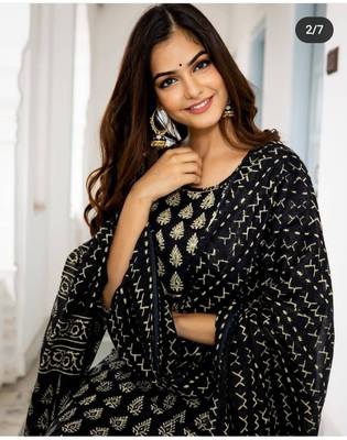 Rayon ethnic gold print kurti pant with dupatta 3