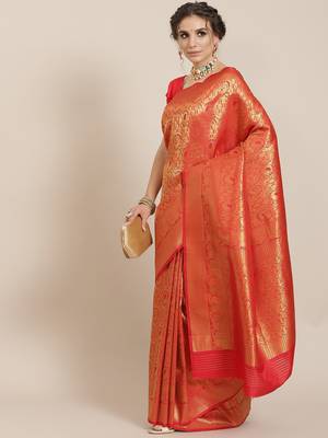 Red woven silk saree with blouse 1