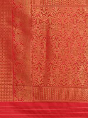 Red woven silk saree with blouse 4