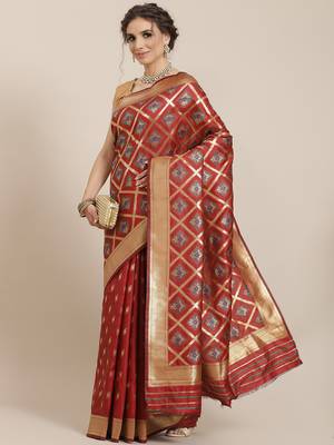 Red woven silk saree with blouse 1