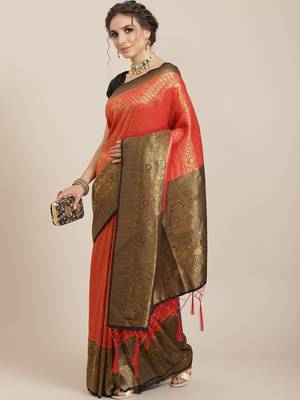 Red woven silk saree with blouse 1