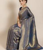 Blue woven silk saree with blouse