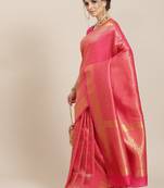 Pink woven silk saree with blouse