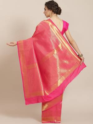 Pink woven silk saree with blouse 3