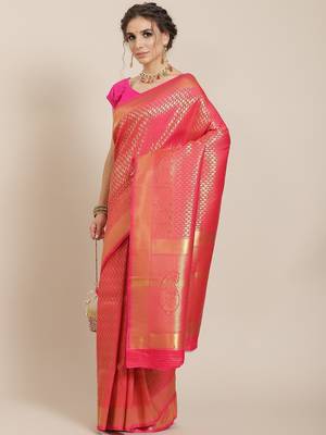 Red woven silk saree with blouse 1