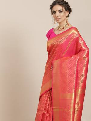 Red woven silk saree with blouse 2