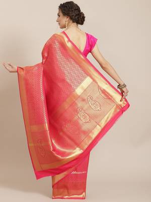 Red woven silk saree with blouse 3