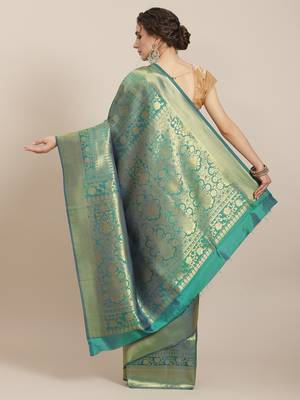 Green woven silk saree with blouse 3