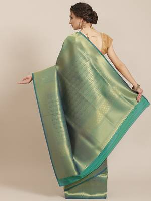 Green woven silk saree with blouse 2
