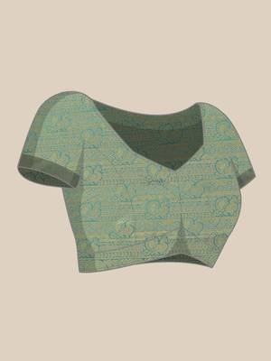 Green woven silk saree with blouse 5