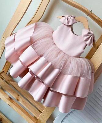Peach Color Solid Designer Baby Frock 1