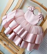 Peach Color Solid Designer Baby Frock