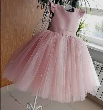 Peach Color Pearls Designer Baby Frock 1