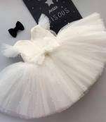 White Color Net Pearls Designer Baby Frock