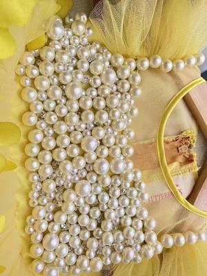 Yellow Color Net Pearls Designer Baby Frock 2