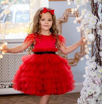 Red Color Net Multi-Layered Baby Frock 1