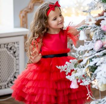 Red Color Net Multi-Layered Baby Frock 3