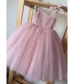 Peach Color Pearls Partywear Baby Frock