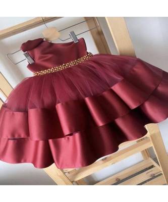 Maroon Color Net Single Shoulder Designer Baby Frock 1