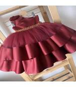 Maroon Color Net Single Shoulder Designer Baby Frock