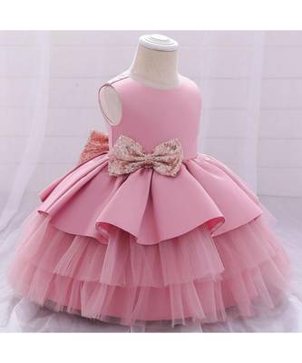 Baby Pink Color Net Designer Baby Frock 3