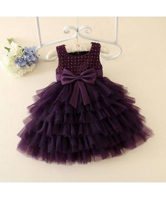 Wine Color Net Embroidered Baby Frock 1