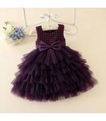 Wine Color Net Embroidered Baby Frock