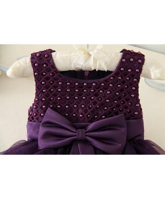 Wine Color Net Embroidered Baby Frock 2