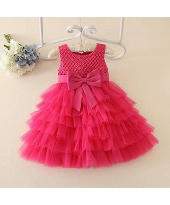 Pink Color Net Embroidered Baby Frock 1