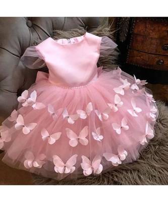 Baby Pink Color Net Butterfly Baby Frock 1