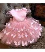 Baby Pink Color Net Butterfly Baby Frock