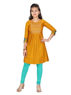 Yellow embroidered cotton kids-tops 1