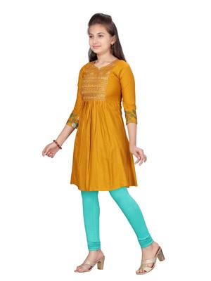 Yellow embroidered cotton kids-tops 2
