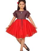 Red printed net kids-frocks