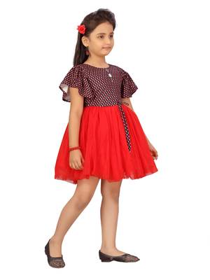 Red printed net kids-frocks 2
