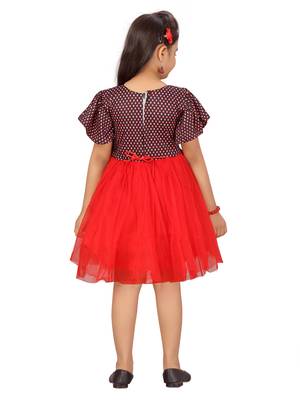 Red printed net kids-frocks 4