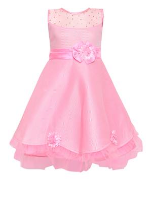 Pink plain nylon kids-frocks 1
