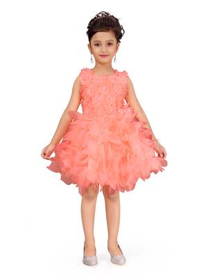 Orange plain polyester kids-frocks 1
