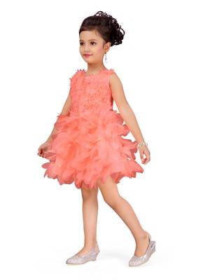 Orange plain polyester kids-frocks 2