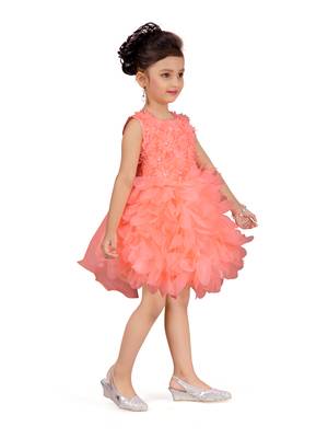 Orange plain polyester kids-frocks 3